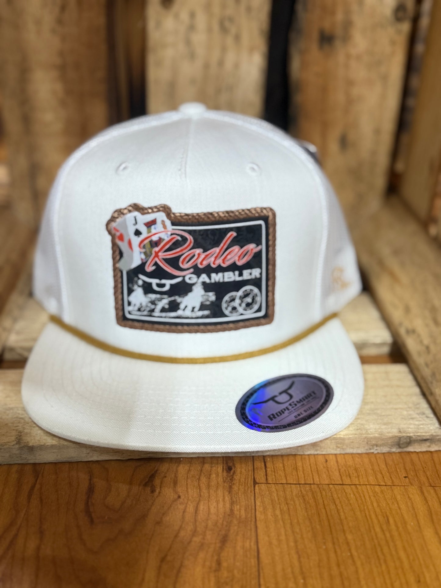 ROPESMART RODEO GAMBLER PATCH WHITE TRUCKER CAP