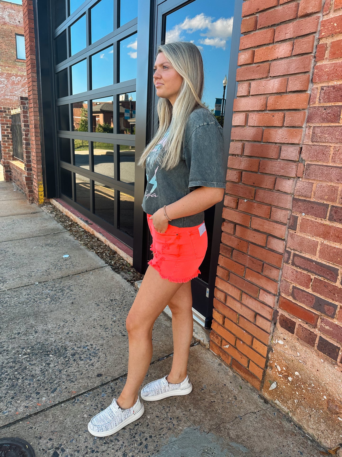 Bright Coral Jean Shorts
