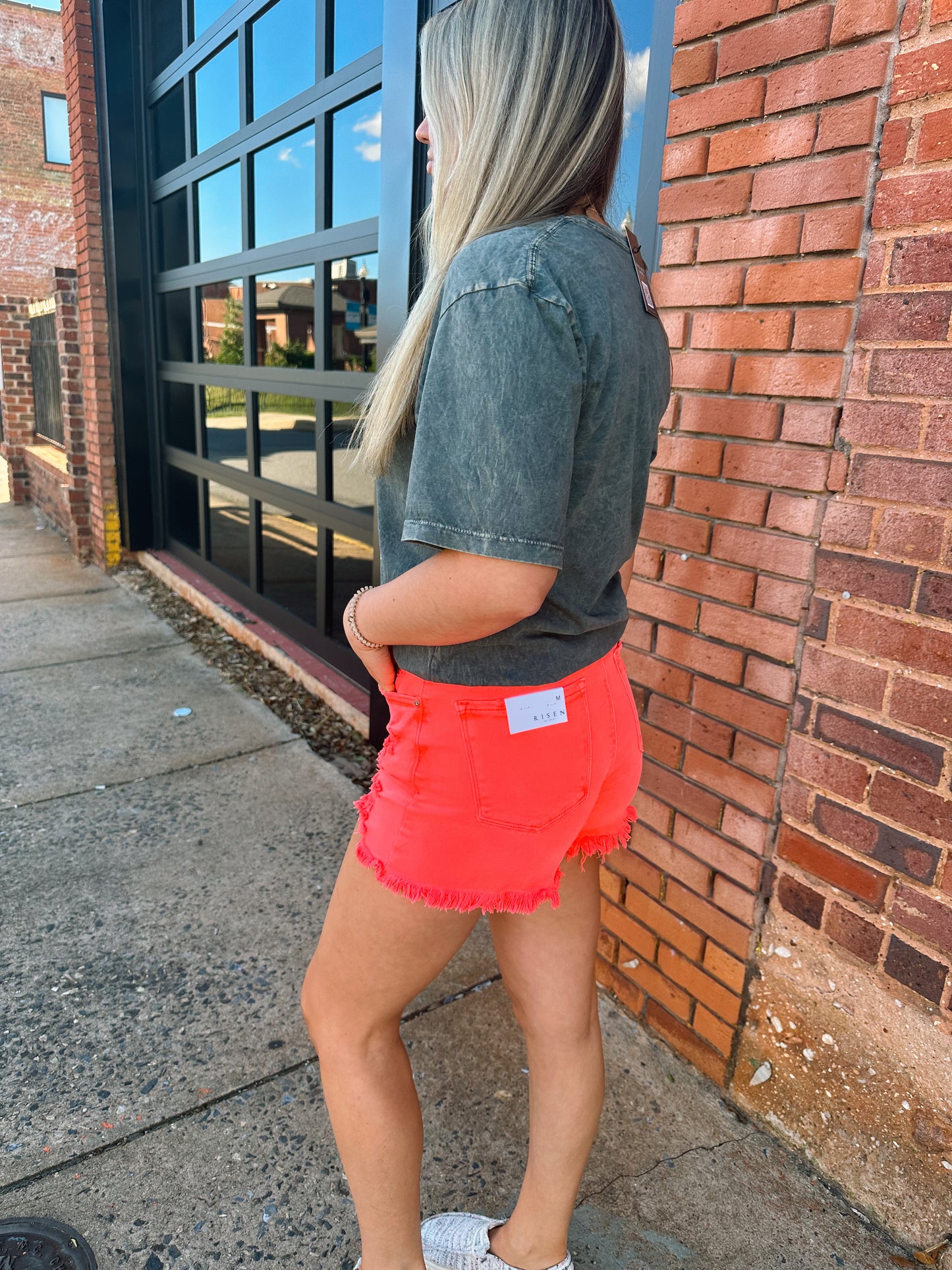 Bright Coral Jean Shorts