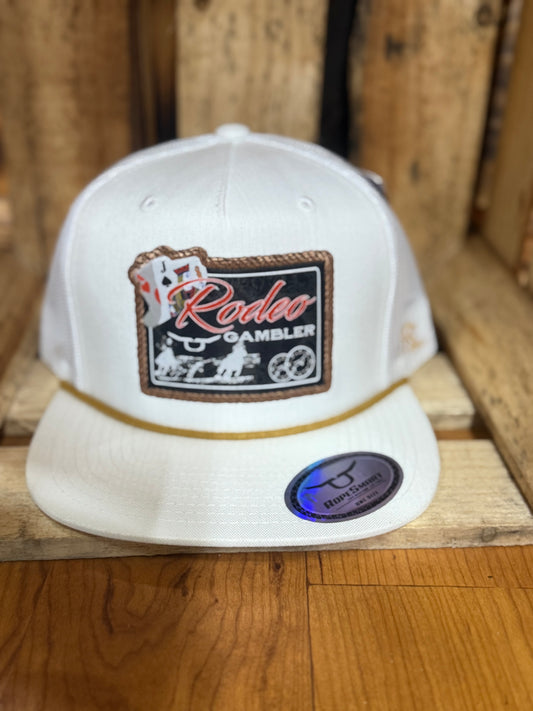ROPESMART RODEO GAMBLER PATCH WHITE TRUCKER CAP