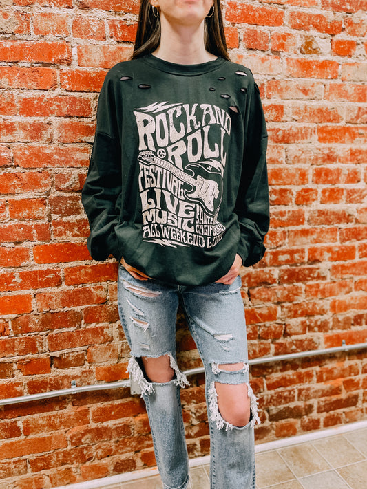 distressed long sleeve graphic tee